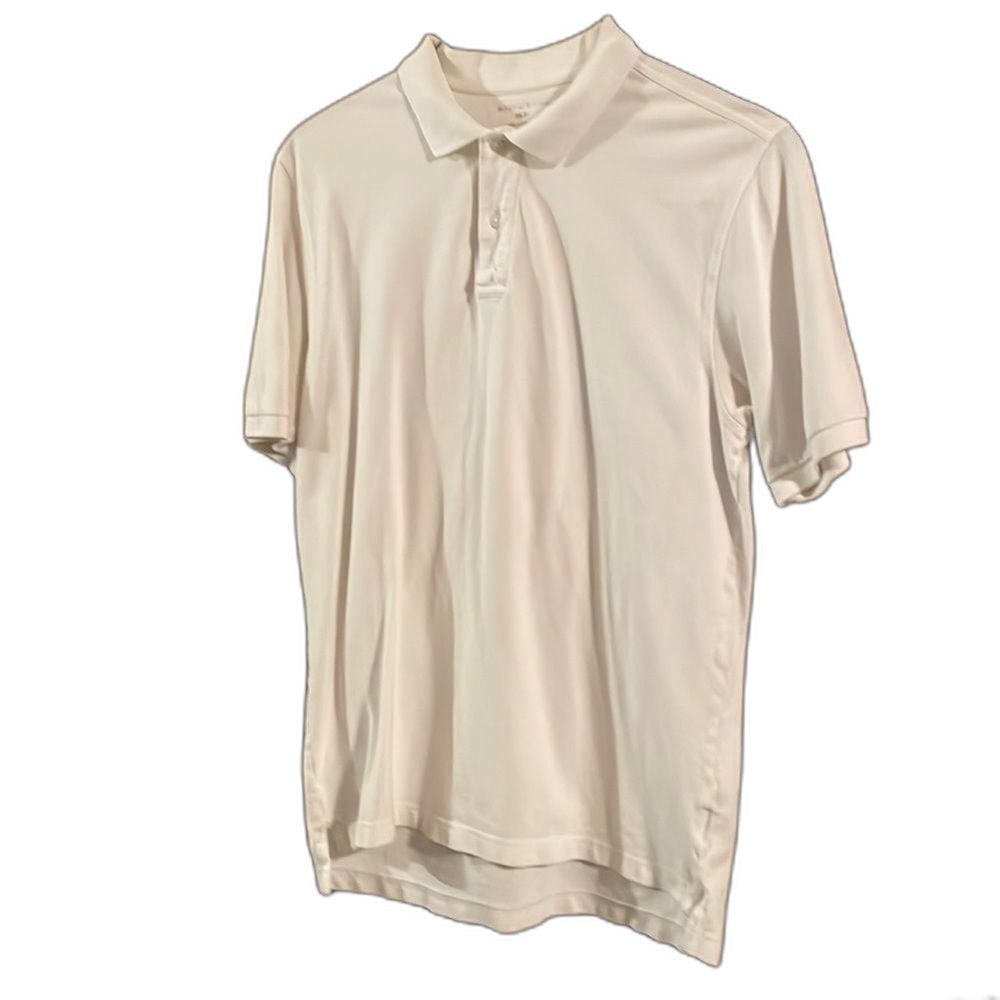 BASIC Editions Men’s white knit Polo short sleeve shirt size MM EUC